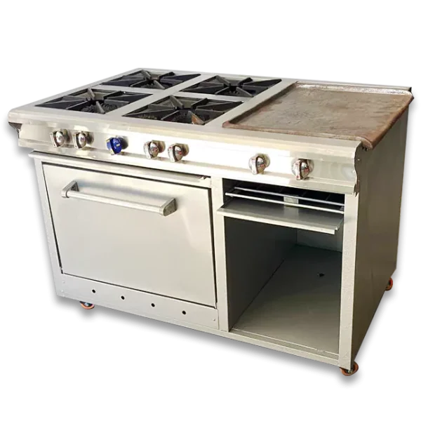 Cocina industrial 4 hornillas con horno y gratinador de Industrias Jezreel (Transp)